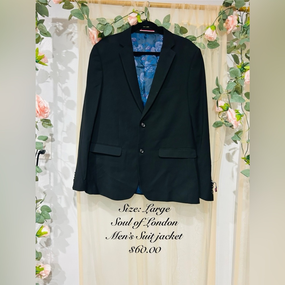 Soul of London Men's Classic Black Suit Jacket